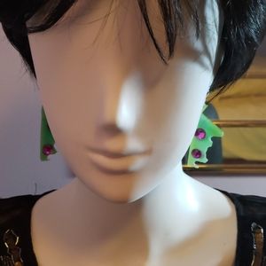 Green  Bakelite Caterpillar 2"  earings handmade